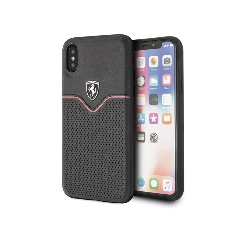 COVER FERRARI APPLE IPHONE X/XS VERA PELLE NERA