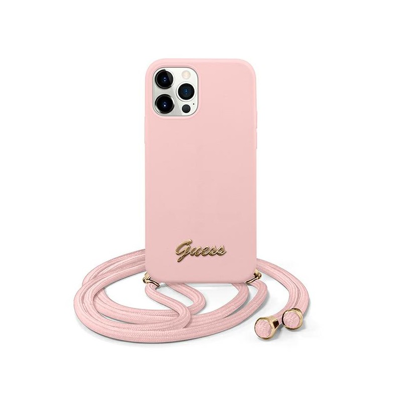 COVER GUESS IPHONE 12 / 12  PRO CON LACCIO DA COLLO PINK