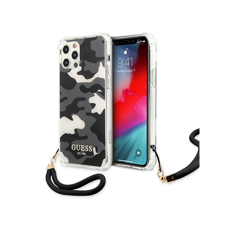 COVER GUESS IPHONE 12 / 12  PRO CON LACCIO DA COLLO CAMOUFLAGE