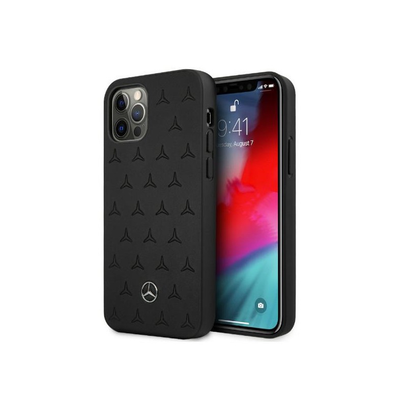 mercedes - genuine leather iphone 13 pro hard case with perforated area & embossed lines - black