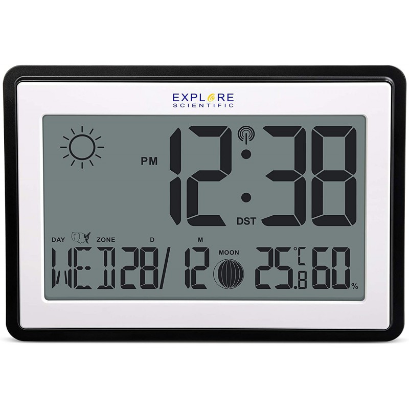 orologio da parete o appoggio radiocontrollato con , fasi lunari ,  temperatura interna e umidità.
